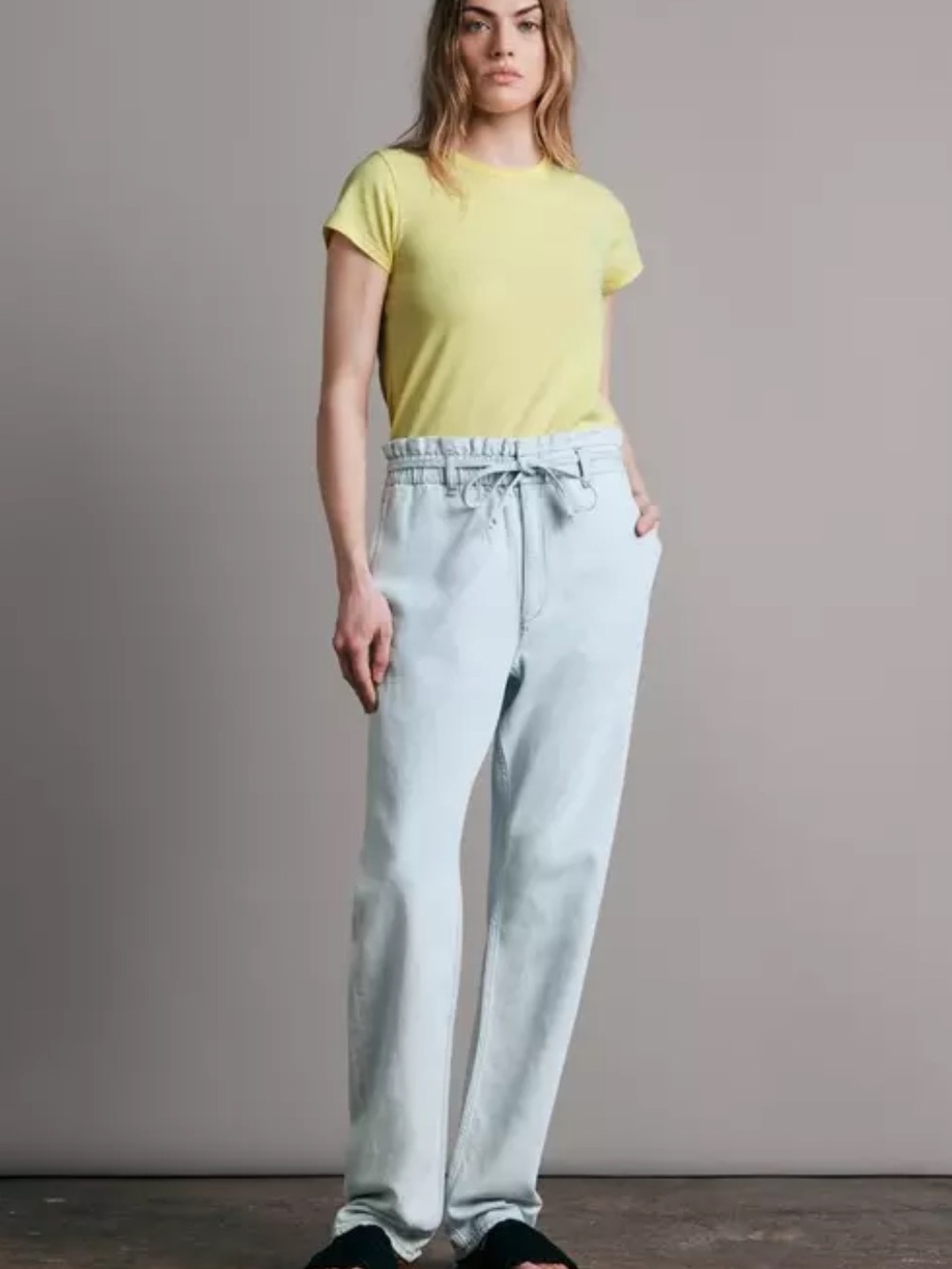 Rag & Bone Women’s Tie Cotton Linen Straight Leg Pants in Light Indigo Linen